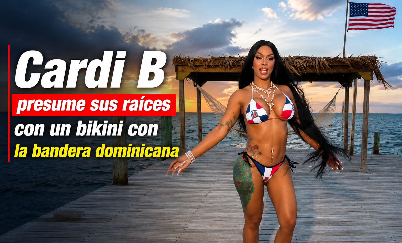 Cardi B presume sus raíces con un bikini con la bandera dominicana