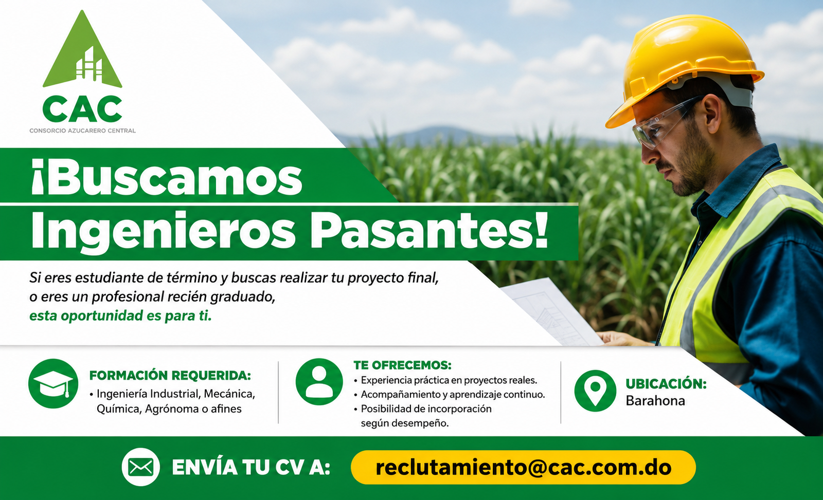 Consorcio Azucarero Central abre convocatoria para ingenieros pasantes en Barahona