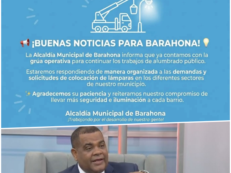 Alcaldía de Barahona retoma trabajos de alumbrado público con nueva grúa operativa