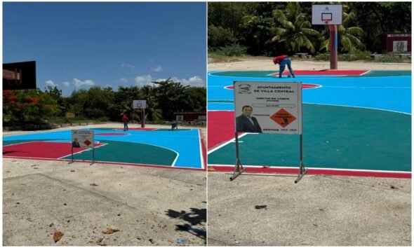 Alcaldía de Villa Central concluye pintura de cancha de baloncesto en el Bulevar María Montez