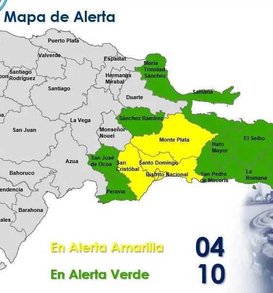 COE coloca en alerta amarilla al DN y tres provincias por onda tropical