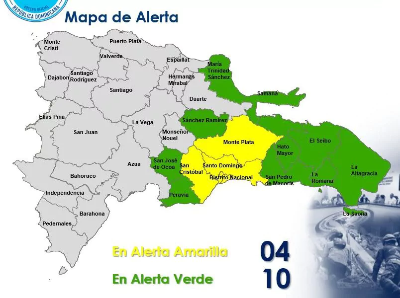 COE coloca en alerta amarilla al DN y tres provincias por onda tropical