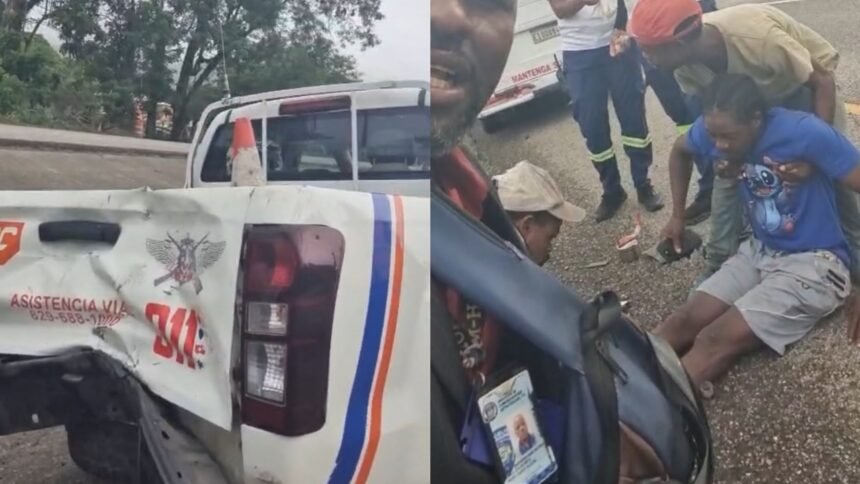 Haitiano se estrella contra guagua de Comipol en Bonao y queda tirado en el pavimento