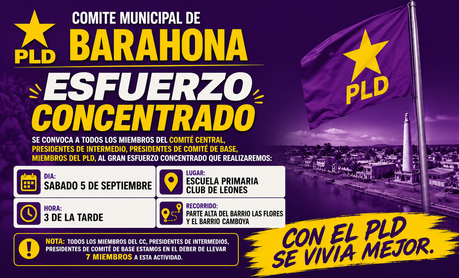 PLD en Barahona convoca a dirigentes y miembros a jornada de “Esfuerzo Concentrado”