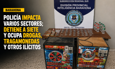 La Policía detuvo a siete personas y ocupó drogas, tragamonedas, cigarrillos de contrabando y ron adulterado durante operativos en Barahona.