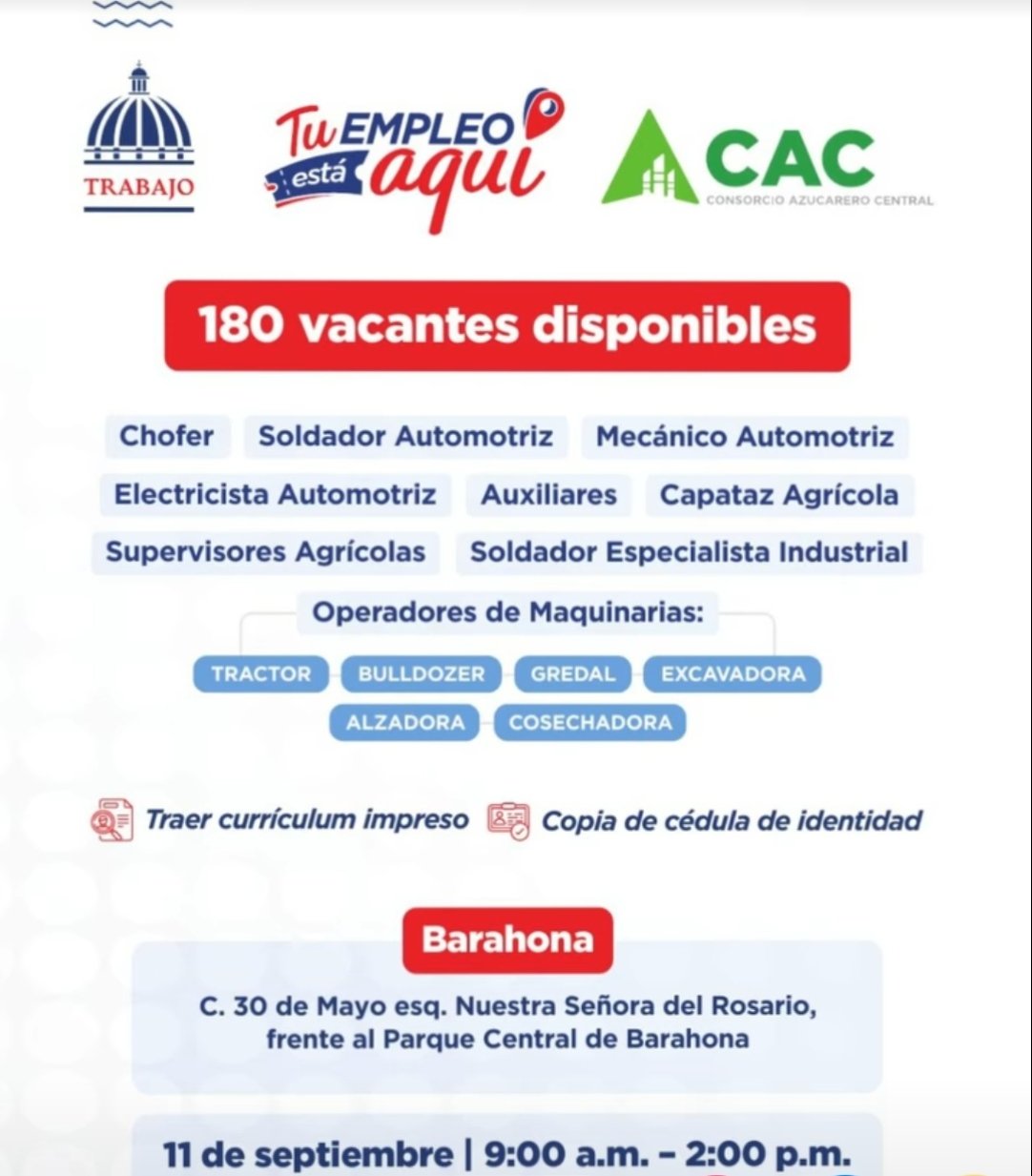 Jornada de empleo se realizará el 11 de septiembre en el Ateneo de Barahona