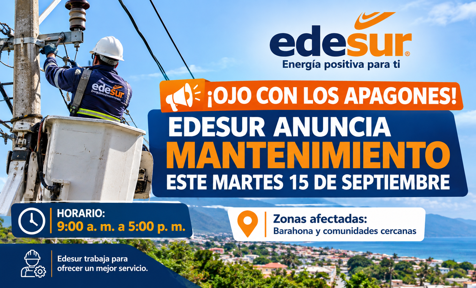 Edesur anuncia mantenimiento en Barahona