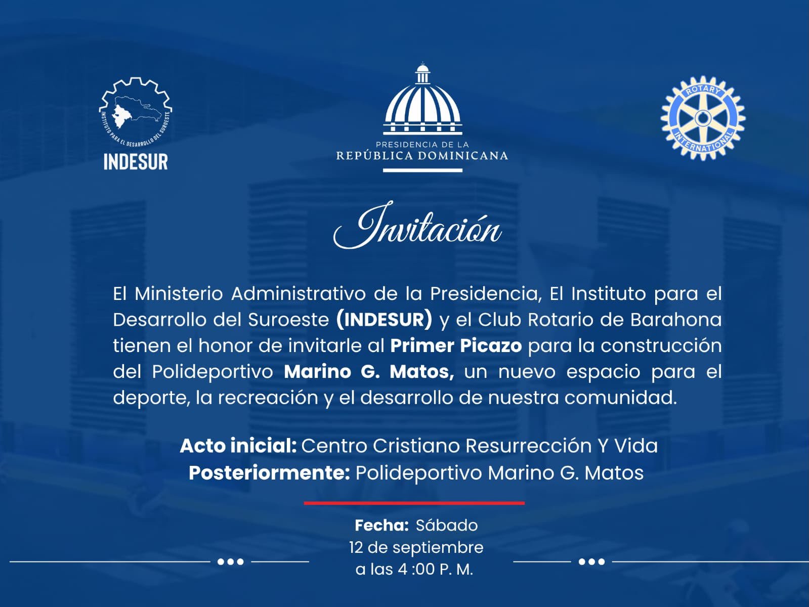 Anuncian primer picazo para construcción del Polideportivo Marino G. Matos en Barahona