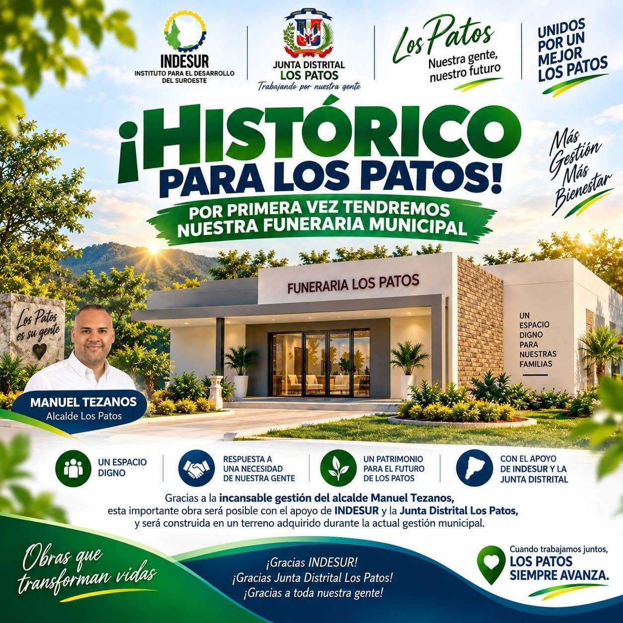 INDESUR y la Alcaldía Distrital de Los Patos construirán una Funeria en esa demarcación