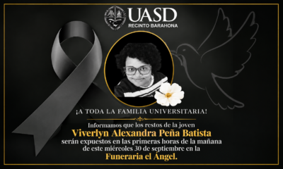 Los restos de Viverlyn Alexandra Peña Batista serán expuestos este miércoles 30 de septiembre en la Funeraria El Ángel, en Barahona.