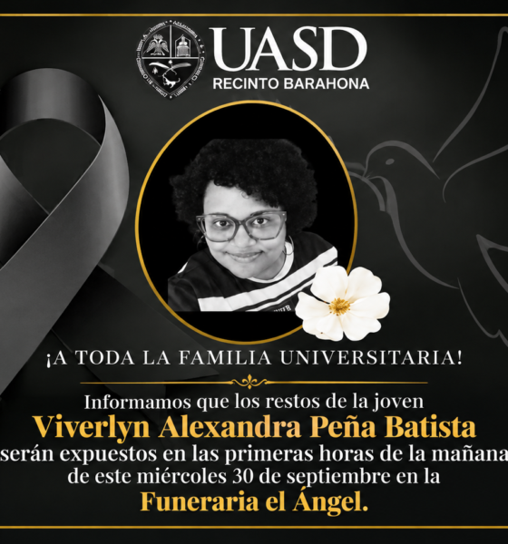 Los restos de Viverlyn Alexandra Peña Batista serán expuestos este miércoles 30 de septiembre en la Funeraria El Ángel, en Barahona.